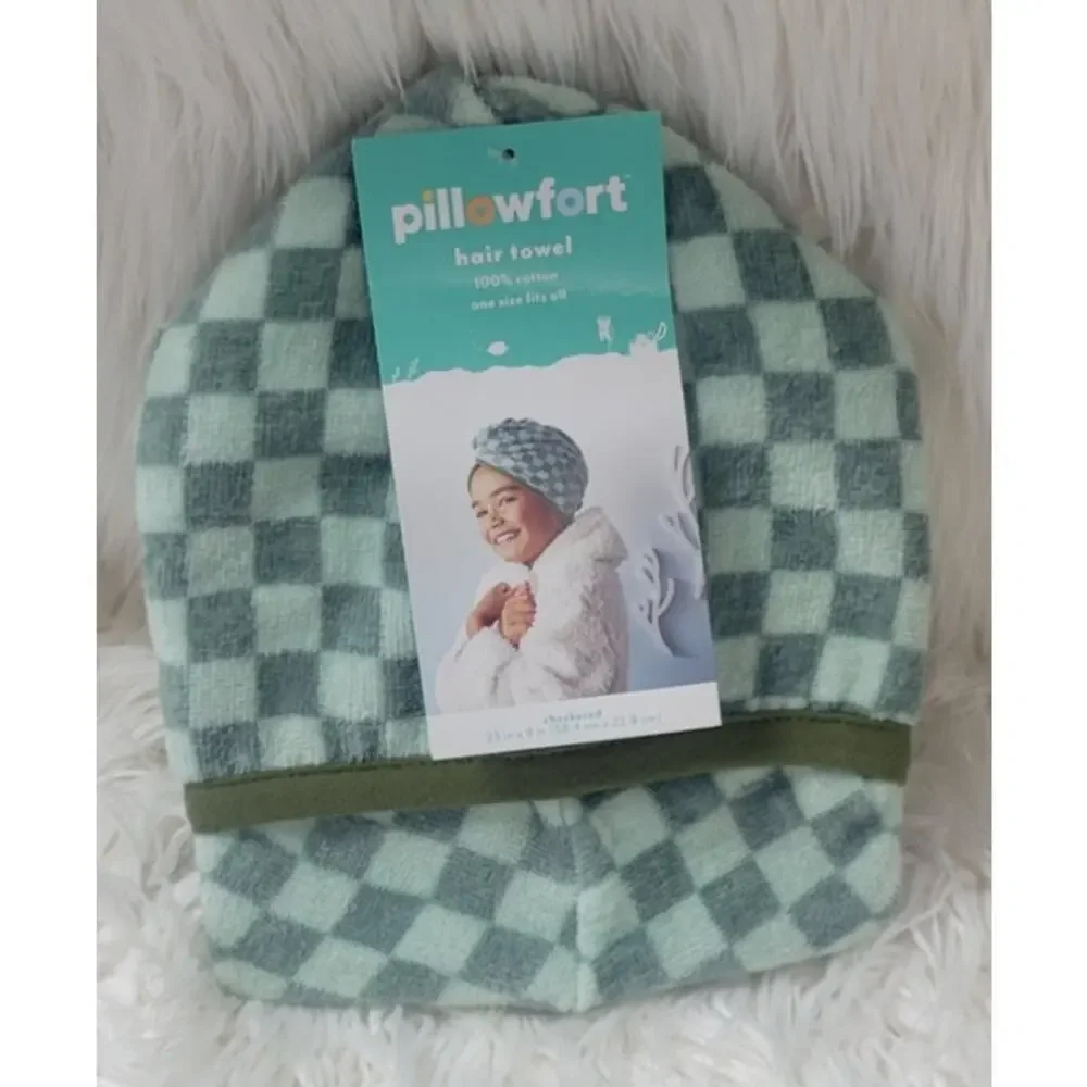 Kids' Hair Towel Green Checkered - Pillowfort™: T4956